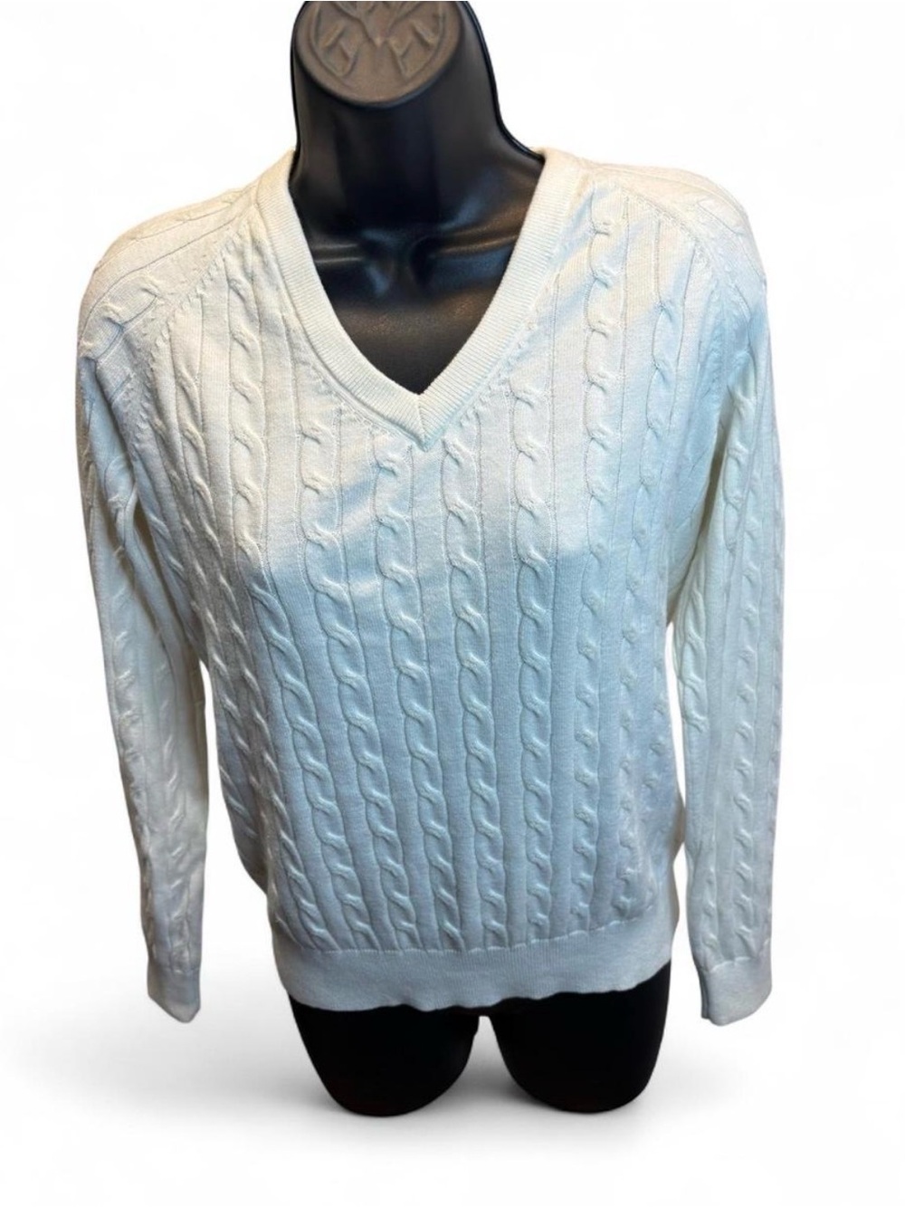 Kate lord Classic Cable Knit V-Neck Sweater - Cream